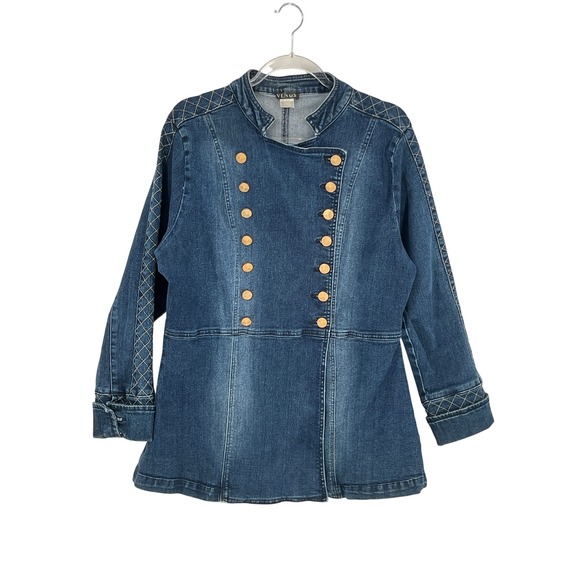 VENUS Jackets & Blazers - Venus Womens Denim Military Band Jacket 16 Gold Buttons Quilted Stitching